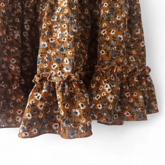 Girls Brown Floral Ruffle Skirt – Youth Size M, Elastic Waist, Boho - Picture 6 of 6